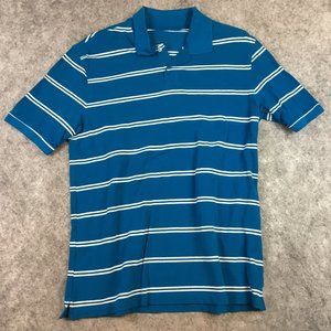 Merona Polo Shirt L Mens Blue Striped Short Sleeve Collared Business Casual